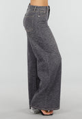 Grijze Wide Leg Jeans met Zebraprint en Lichte Stretch