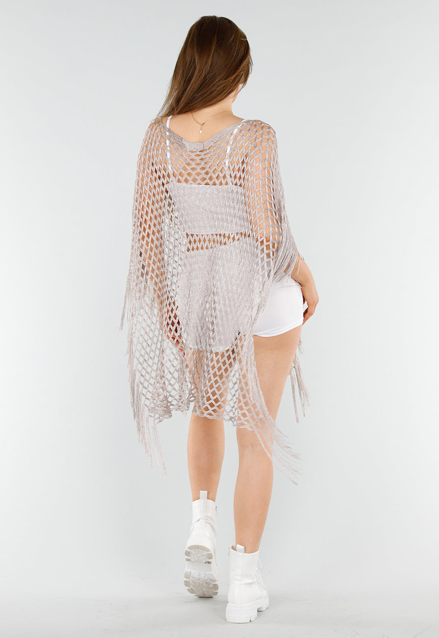 Taupe Festival Cover-Up met Franjes