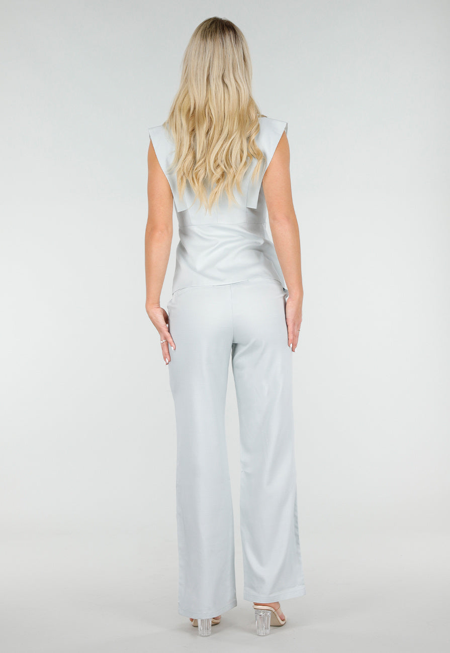 Lichtblauwe Mouwloze Blazer Top met Knopen en Reverskraag