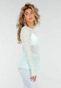 Mintgroene Kanten Top met Lange Mouwen en Stretch