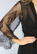 Zwarte Driedelige Kanten Slipdress Set
