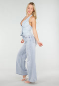 Lichtblauwe Gilet Top met Open Rug en Gouden Knopen