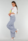 Blauwe Denim Jeans met Strass, High Waist en Rechte Stretch Fit