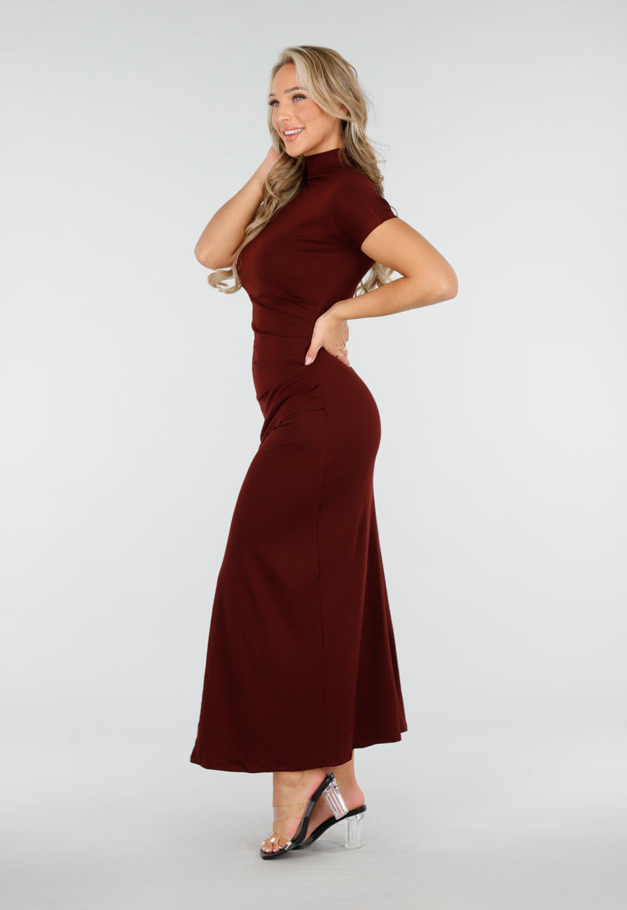Bordeauxrode Maxi Jurk met Col en Split