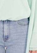 Turquoise Blouse met Wijde Lange Mouwen