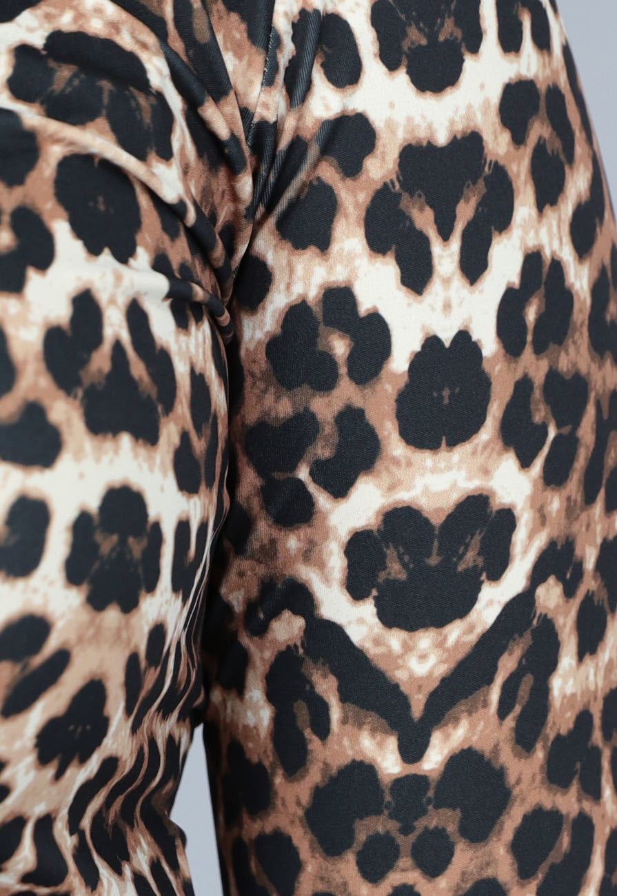 Donkere Leopard Print Stretch Set met Lange Mouwen