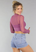 Aubergine See Through Sporttop met Ingewerkte Sport-bh