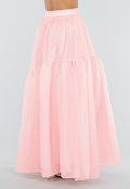 Lichtroze Maxi Rok met Strikceintuur en Volant