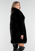 Zwarte Faux Fur Jas met Brede Kraag