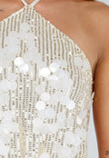 Crèmekleurige Halter Top met Pailletten, Glitter en Puntzoom