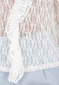 Witte Kant Top met Ruches en Lange Mouwen