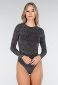 Zwarte Body met Zilveren Print en Lange Mouwen