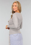 Grijze Lange Mouwen Top met Cutouts