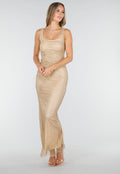 Nude Lange Glitter Jurk met Strass Steentjes en  Stretch