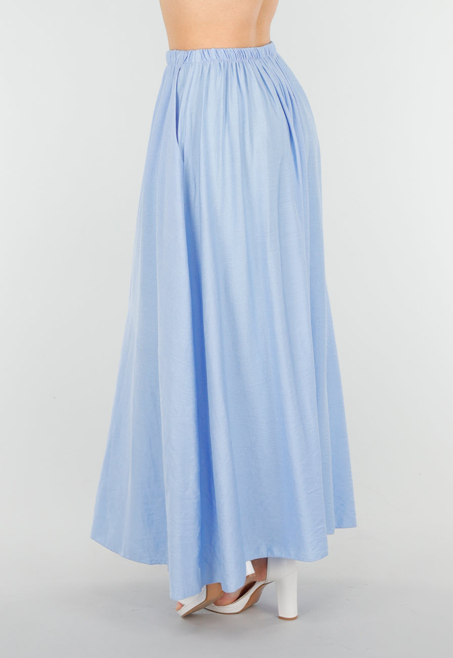 Maxi Rok in Lichtblauw met Elastische Tailleband