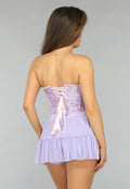 Paars/Roze Satin Korset Top met Ornamenten