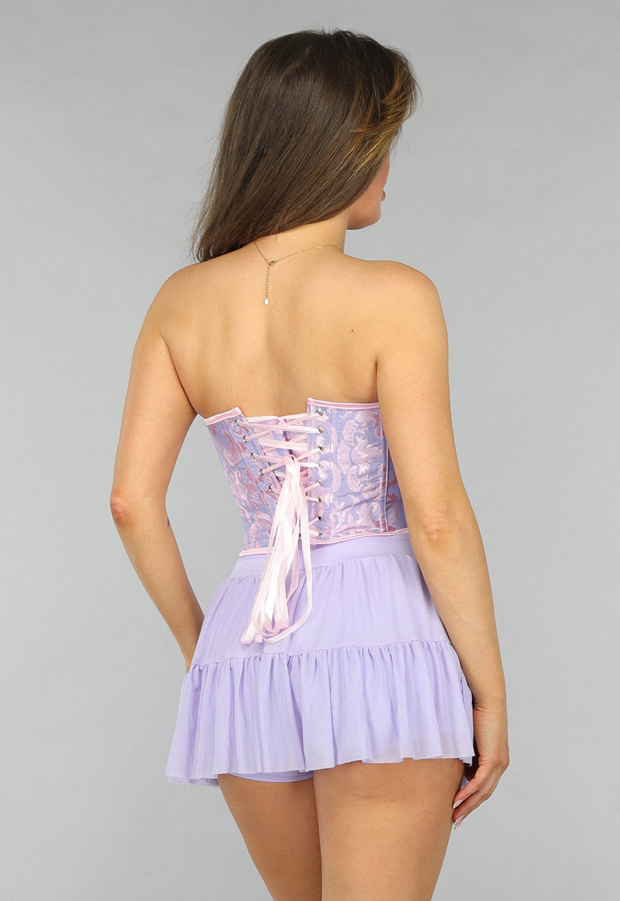 Paars/Roze Satin Korset Top met Ornamenten