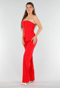 Rood Strapless Knoopdetail Korsettop met Plooi en Paspelzakken