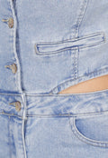 Redial Jeans  Petite Denim Jumpsuit met Cut-outs, Korte Mouwen  en Knopen