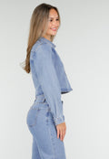 Redial Jeans  Cropped Denim Blouse in Lichtblauw Met Lange Mouwen