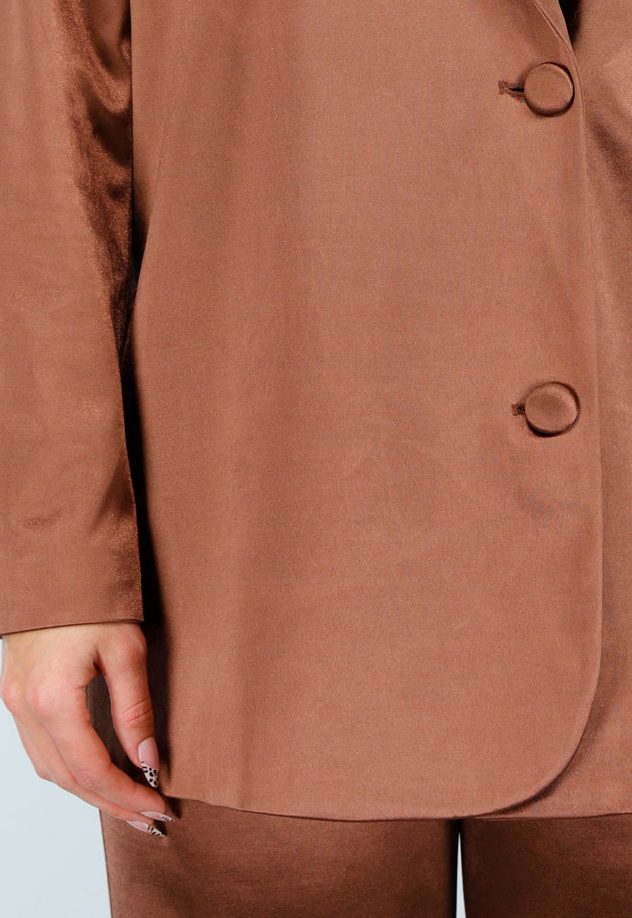 Bruine Satijnlook Blazer met Licht Getailleerde Pasvorm en Dubbele Knopen