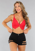 Rode Kanten Crop Top met Padding