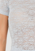 Lichtblauwe Gehaakte Stretch Top met Col en Korte Mouwen