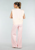 Roze Mouwloze Top met Gele Stippen en Schoudervulling