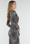 Zwart Beige Jumpsuit met Print en Ceintuur