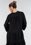 Zwarte Midi Jurk met V-Hals en Ruffle Details
