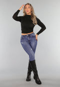 Zwarte Glans Top met Geplooid Detail
