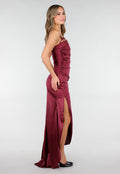 Satijnen Maxi Jurk Burgundy met Spaghetti Bandjes met Strikjes