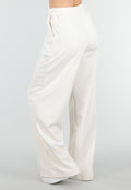 Beige Wide Leg Joggingbroek met Elastische Taille en Stretch