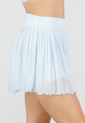 Lichtblauwe Plissé Skort met Hoge Taille en Mesh