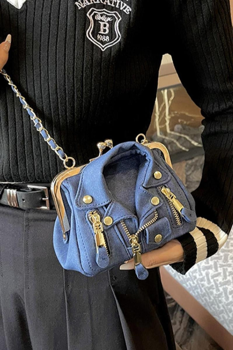 Donkerblauwe Crossbody Tas met Jas Ontwerp