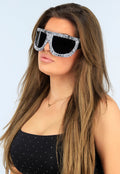 Zwarte Oversized Skibril Zonnebril met Zilveren Glitters