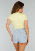 Butteryellow Stretch Cropped Top met Ronde Hals