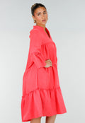 Roze Midi Jurk met V-hals en Ruffle Details