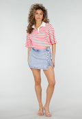Roze Gestreepte Polo T-shirt met Kraag en Korte Mouwen