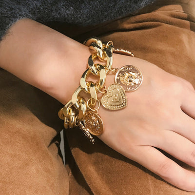 Dikke Goudkleurige Schakelarmband met Munten