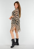 Goud-Zwarte Cover-Up met Zigzagpatroon en Franjes