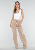 Beige Wide Leg Tall Denim Jeans met Wassing