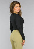 Zwarte Longsleeve Rib Top met Cutouts
