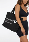 Uwantisell™ Zwarte Canvas Shopper met Dubbele Schouderhengsels en Opdruk