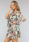 Print Skater Jurk met Flair Mouwen en Tailleband