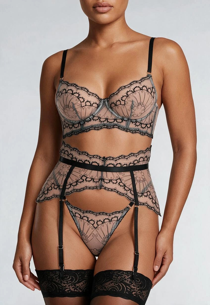 Witte Mesh Lingerie Set met Beugel BH