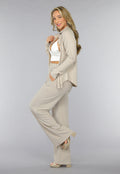 Beige Glitter Blouse met Lange Mouwen