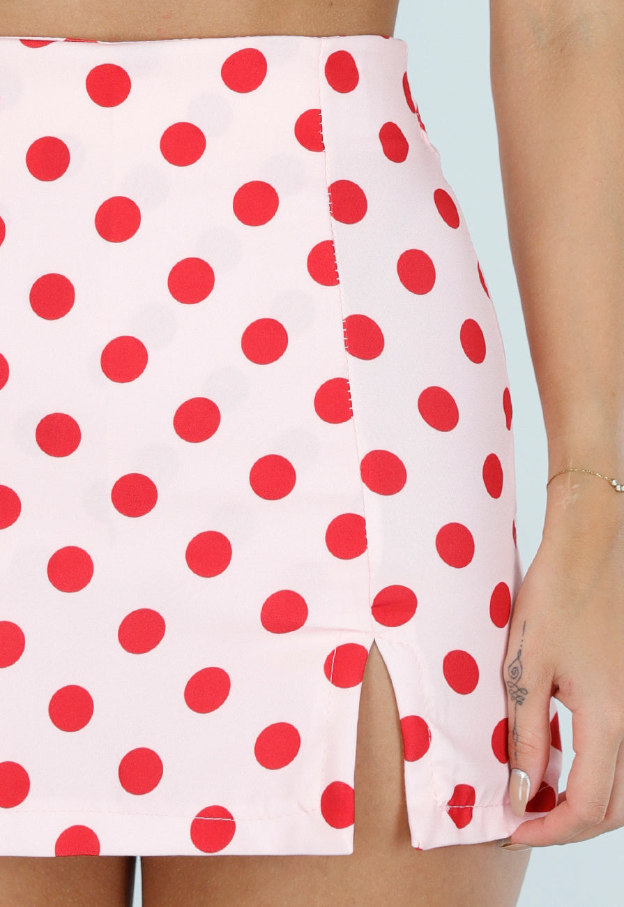 Roze Polkadot Skort met Split en Stretch