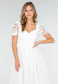 Witte Trouwjurk met Kanten Bloemen en Tule Rok