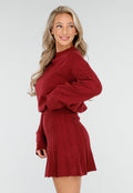 Bordeauxrode Gebreide 2-Piece Set met Trui en Rok